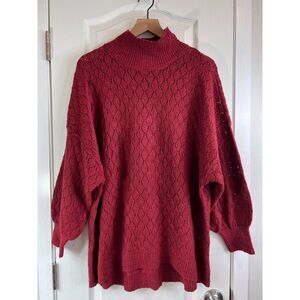 Wonderly Women's Long Sleeve Pointelle Mock Neck Tunic Sweater Red Size M - NWT
